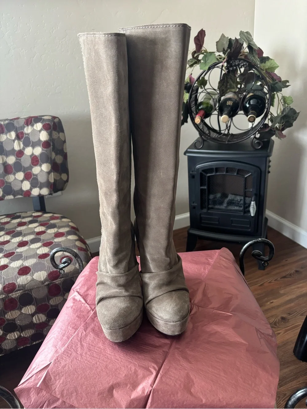 Pedro Garcia Taupe Suede Over-the-Knee Platform Boots